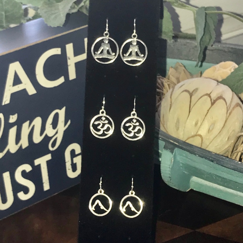 🎄NEW Sterling Silver Set Boho Yoga Ohm Earrings